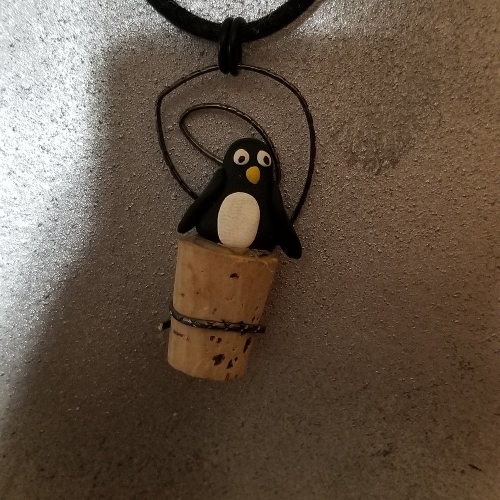 Black Polymer Clay Penguin OOAK Necklace Handmade